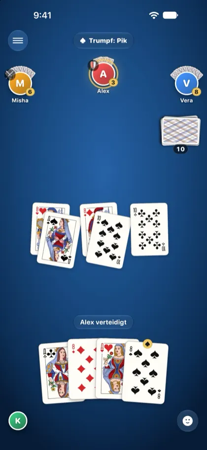 Katyas iPhone zeigt dieselbe Runde von ihrem Platz aus