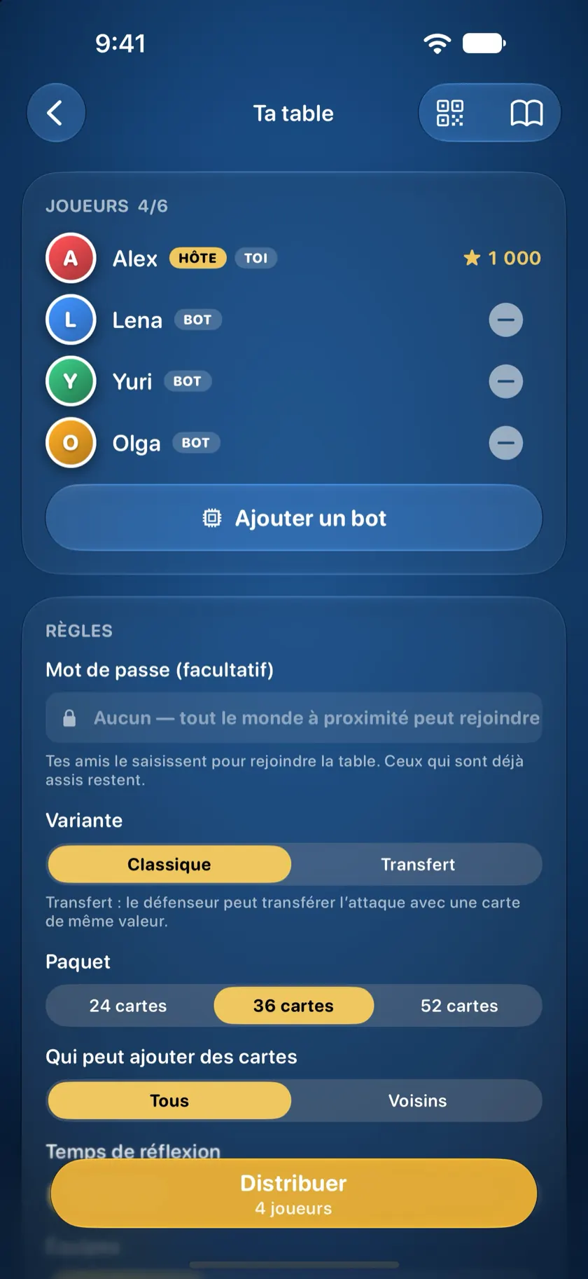 La table avec trois bots assis à côté de l'hôte